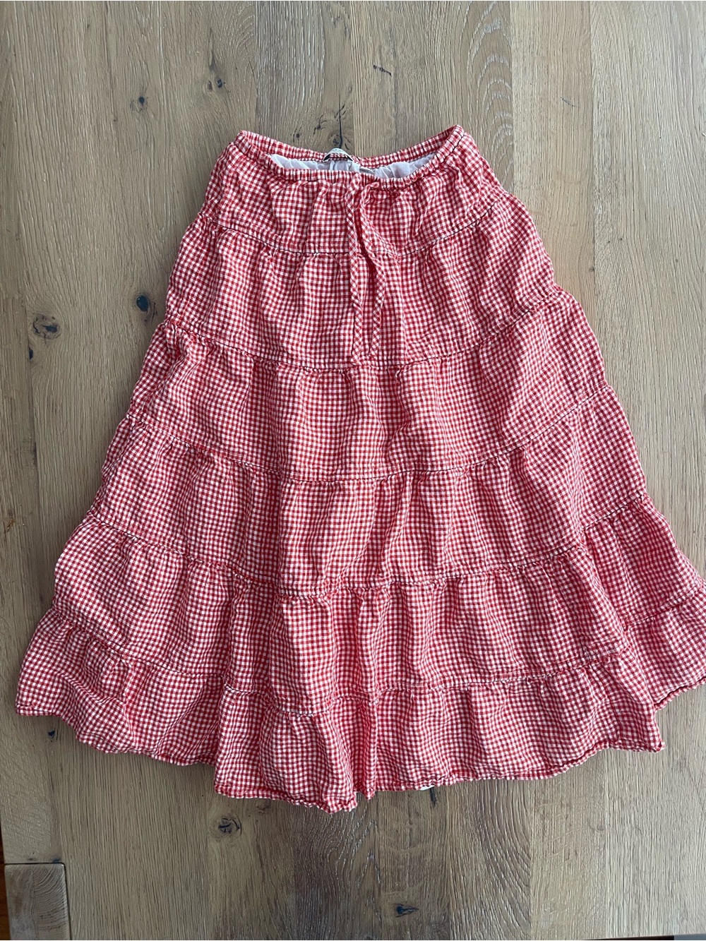 Wilfred Aritzia Red Gingham Tiered Midi Skirt Elastic Waist 2XS Cottagecore